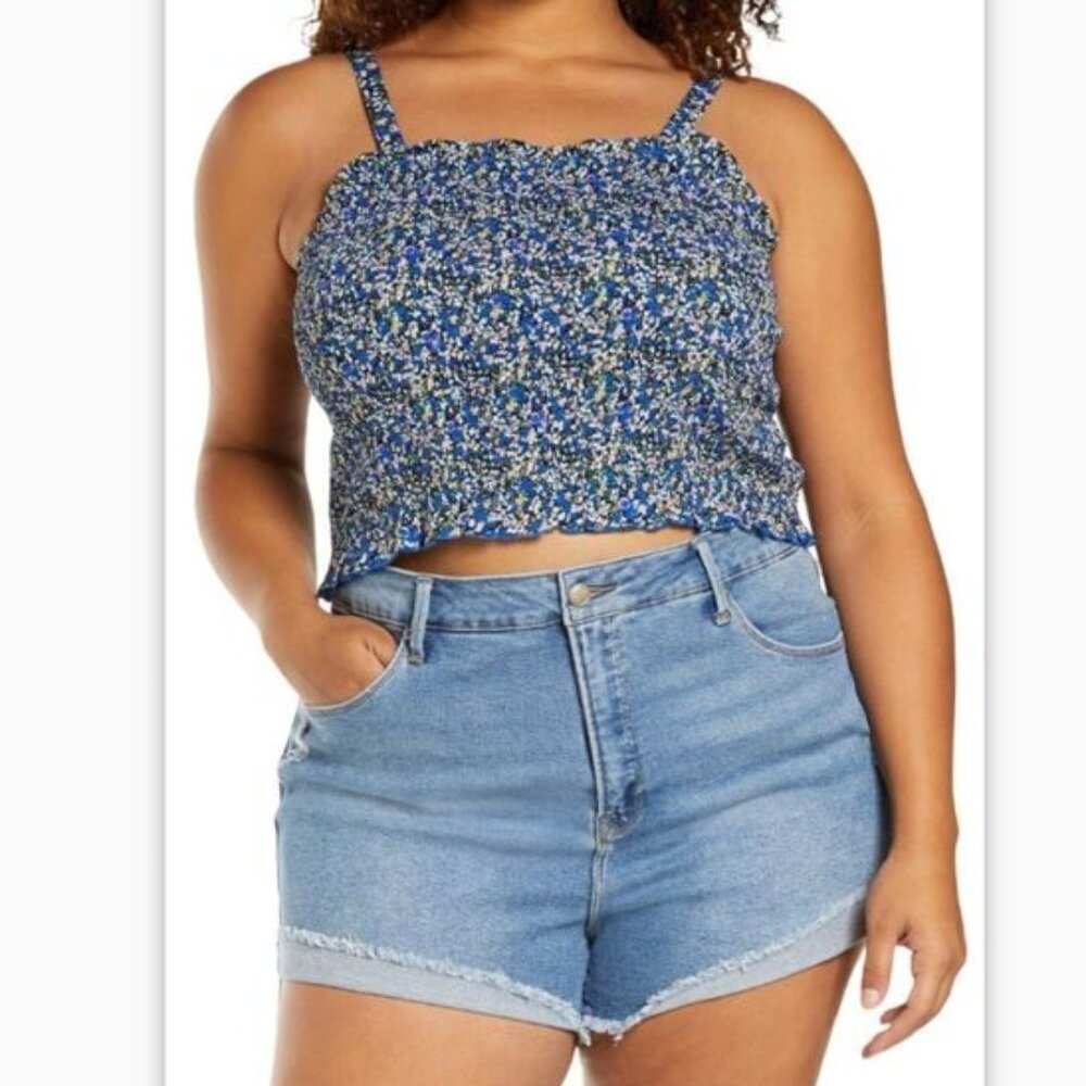 BP Black & Blue Maisey Floral Crop Top With Straps Size 2X